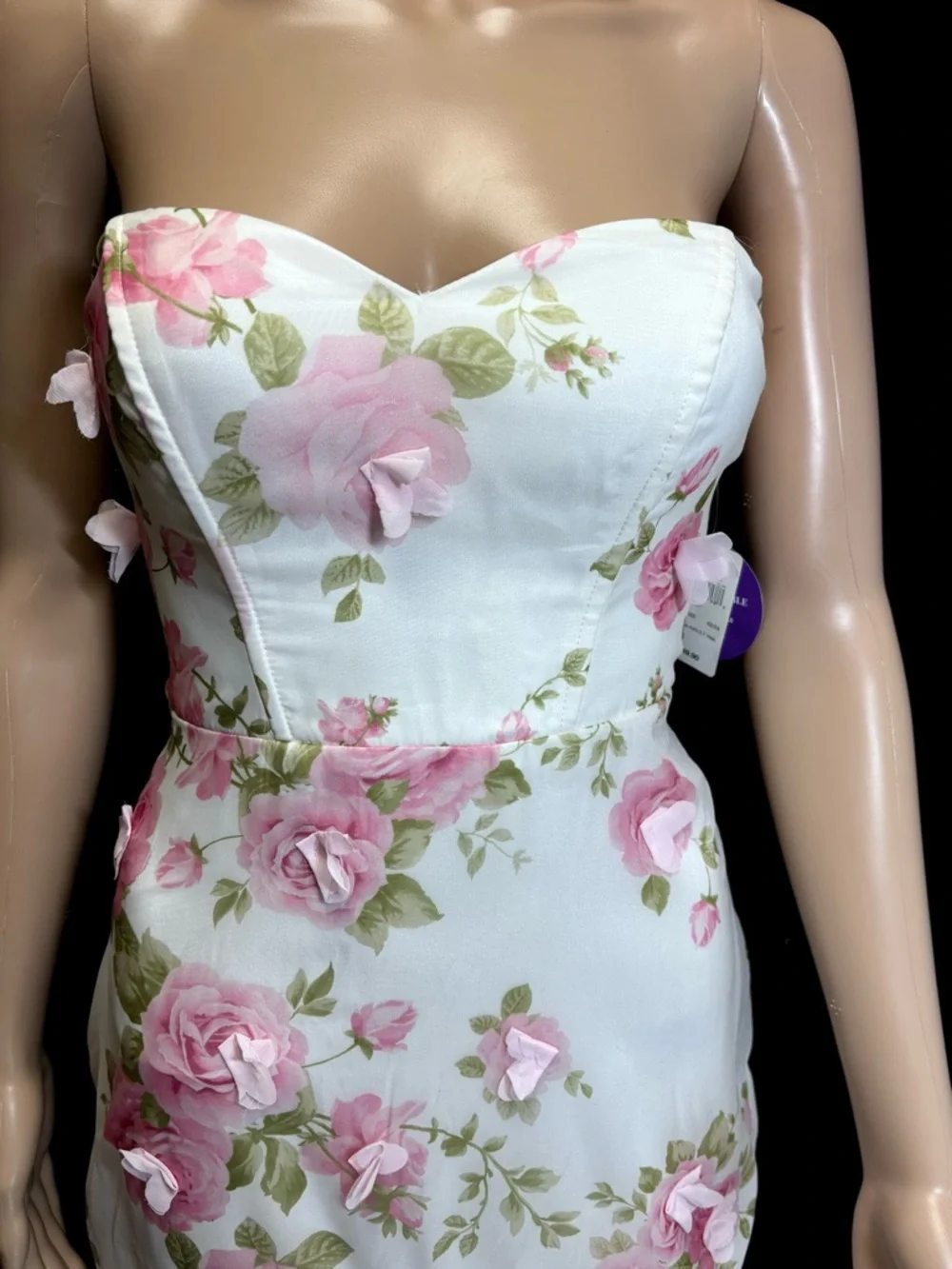 Floral Lace-Up Corset Maxi Dress 🌸 | 3D Roses / Open Back - Picture 2 of 7